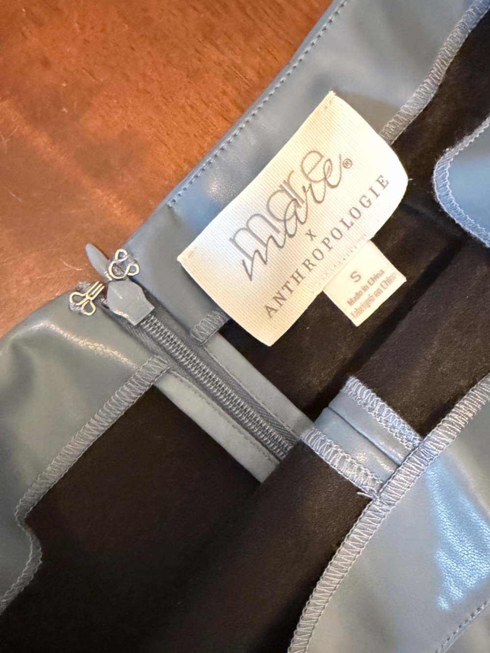 Anthropologie Faux Leather Maxi Skirt in Steel Blue - Picture 4 of 6